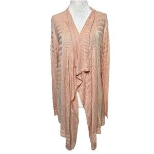 Taheri Women’s Asymmetrical Open Front Cardigan Sweater Blush Pink Knit M